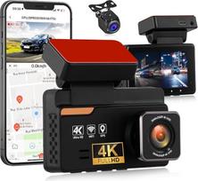 4K + 1080P dviguba automobilinė vaizdo kamera (priekinė ir galinė), 3 colių IPS ekranas, integruotas 5 GHz „Wi-Fi“ ir GPS, ADAS, G-jutiklis, „Super Night Vision“, 150° + 120° plataus kampo objektyvas, ciklinis įrašymas