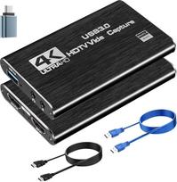 4K HDMI vaizdo įrašymo plokštė USB 3.0 – 1080p 60 kadrų per sekundę / 2K 30 kadrų per sekundę su „Loop-Through“ funkcija – suderinama su PS5, „Xbox Series X/S“, kompiuteriu, OBS – skirta transliacijoms ir žaidimams, juodos spalvos