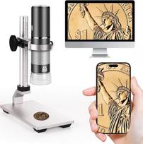4K mikroskopas su metaliniu stovu, skaitmeninė mikroskopo kamera (3840 x 2160 pikselių), 50x–1000x didinimo USB mikroskopas, suderinamas su „iPhone“, „Android“, planšetėmis, „Mac“, „Chrome“, „Linux“ ir „Windows“