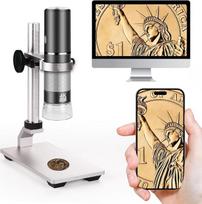 4K mikroskopas su metaliniu stovu, skaitmeninė mikroskopo kamera (3840 x 2160 pikselių), 50x–1000x didinimo USB mikroskopas, suderinamas su „iPhone“, „Android“ planšetėmis, „Mac“, „Chrome“, „Linux“ ir „Windows“
