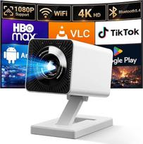 4K mini projektorius, 1080p mini projektorius, palaikantis „Wi-Fi 6“ ir „Bluetooth 5.4“, mažas projektorius su įdiegtomis programėlėmis, automatinė horizontali trapecijos korekcija