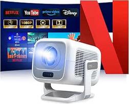 4K projektorius [oficialus "Netflix" | "Dolby Audio"] 700 ANSI išmanusis projektorius namų kinui, "Full HD" 1080P, automatinis fokusavimas, vertikalioji geometrijos korekcija automobiliui, trumpo atstumo projektorius (baltas)