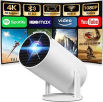 4K projektorius, palaikantis 1080p „Full HD“ raišką, mini projektorius su „Wi-Fi 6“ ir „Bluetooth 5.2“, mažas projektorius su įdiegtomis programėlėmis, automatiniu trapecijos koregavimu ir 270° pasukimu, suderinamas su HDMI ir TV Stick, baltos spalvos