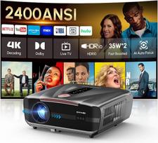 4K projektorius, pritaikytas dienos šviesai [Netflix] 2400 ANSI liumenų, HDR10+, Ultra HD, HDMI eARC, „Smart-LED“ projektorius, „Wi-Fi 6“ / „Bluetooth 5.4“, ToF automatinis fokusavimas, DD+, 64GB, MEMC, skirtas inžinerijos biurams ir namų kinui | 70 W „D