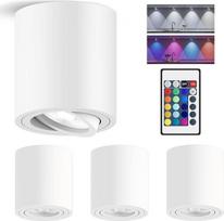 4x LED Aufbauspot RGBW & Dimmbar, Deckenspot mit GU10 Fassung, Deckenstrahler 30°Schwenkbar 230V 6W RGB Kaltweiß 6500K, Aufbaustrahler mit Fernbedienung Aluminium Aufputz Spots, Rund Weiß