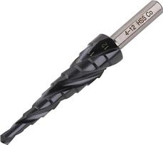 4–12 mm pakopinis grąžtas metalui, 9 pakopų kūginis grąžtas metalui, HSS M35 skylės grąžtas, spiralinių griovelių trikampio kotelio grąžtas, skirtas nerūdijančiam plienui, aliuminio lakštams, geležiai, plastikui, PVC, medžiui
