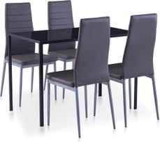 5 dalių modernus valgomojo komplektas, pilkas stiklinis stalas ir 4 dirbtinės odos kėdės, stilingi baldai svetainei ir valgomajam, patvarus ir elegantiškas dizainas