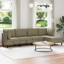 5 dalių svetainės baldų komplektas iš chaki spalvos audinio, su pufu ir miego funkcija, kampinė sofa su atlošimo funkcija ir daiktų laikymo dėže, idealiai tinka svetainei, svečių kambariui ir poilsio zonai
