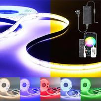 5 m WiFi COB RGBWW LED juostų rinkinys, 784 šviesos diodų išmanioji šviesos juosta su maitinimo šaltiniu ir nuotolinio valdymo pulteliu, 24 V reguliuojamos šviesos juosta, suderinama su "Alexa"/"Google Home", skirta kambariui ir apdailai