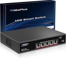 5 prievadų 10Gb Ethernet komutatorius, 5 x 10Gbe RJ45 prievadai, 100Gb/s komutavimo pajėgumas, "GiGaPlus" nevaldomas komutatorius, skirtas 10G NAS, kompiuteriams, "WiFi7" maršruto parinktuvams, 10G adapteriams ir maitinimo plokštėms. Stalinis arba 19 col