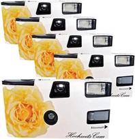 5 vnt. „PHOTO PORST“ vienkartinių fotoaparatų „Yellow Wedding Rose“ su blykste, baterijomis ir juostele (5 vnt. pakuotė, po 27 kadrus kiekviename)