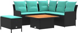 5-TLG. Sodo baldų komplektas „Lounge“ iš PE rotango su pagalvėlėmis, sėdimoji grupė terasai ir svetainei, stalas ir kėdės, juodos ir turkio spalvos, 90 x 90 x 68 cm