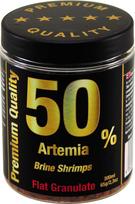 50 % „Artemia“ plokščios granulės. Aukščiausios kokybės žuvų pašaras. Akvariumo žuvims. Augaliniai baltymai. Vitaminai. Mineralai. Diskusams. Betoms. Ešeriams. Somiams. Visavertis pašaras. Pagrindinis maistas. Gėlavandenėms ir jūrinėms žuvims.