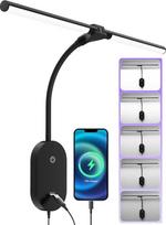 50 cm sieninis šviestuvas su 2 lemputėmis, LED sieninis skaitymo šviestuvas su USB išėjimu, 5 ryškumo lygiai su jutikliniu valdymu, 4 valandų automatinis išsijungimas, 360° lankstus „žąsies kaklo“ laikiklis, skaitymo šviestuvas lovos galvūgaliui, šiuolaik