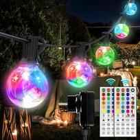 50 LED lempučių girlianda lauke, spalvinga lauko girlianda, ilgis 15 m, 24 spalvos, atspari vandeniui (IP65), G40 lemputės, apšvietimas su RGB nuotolinio valdymo pultu, skirta lauko Kalėdų, sodo, kiemo, vestuvių, vakarėlių ir balkono dekoravimui