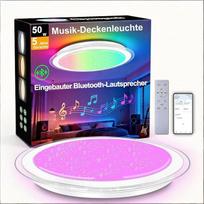 50 W LED lubų šviestuvas su „Bluetooth“ garsiakalbiu, suderinamas su „Alexa“, išmanusis muzikinis lubų šviestuvas, reguliuojamas šviesos stiprumas, reguliuojama spalvų temperatūra, 16 mln. RGB spalvų, nuotolinio valdymo pultas, skirtas svetainei, miegamaj