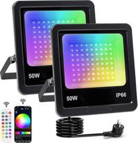 50 W RGB LED prožektorius, lauko LED prožektorius, su „Bluetooth“ programėle ir 2,4 GHz nuotolinio valdymo pultu, IP66 atsparumas vandeniui, spalvų keitimas, reguliuojamas šviesos stiprumas, 16 milijonų spalvų prožektorius, skirtas sodams, kiemams, vakarė