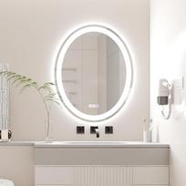 50 x 70 cm ovalus LED veidrodis, išmanusis vonios veidrodis su apšvietimu, neaprūstantis, 3 spalvų apšvietimas su reguliuojamu ryškumu, apšviestas iš priekio ir iš nugaros, CRI90+, jutiklinis mygtukas, pasukamas horizontaliai ir vertikaliai