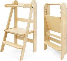 509 „Lofty“ sulankstomas mokymosi bokštelis, vaikų virtuvės pagalbininkas, „Montessori“, pakopinis taburetėlis, sulankstomas, patogus laikyti, 3 aukščio reguliavimo lygiai (natūralios spalvos)