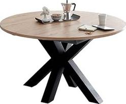 58 aufm Kessel Edda 9 13554-110 Valgomojo stalas apvalus ištraukiamas 110 x 110 x 78 cm Juodas plienas / šakotas ąžuolas