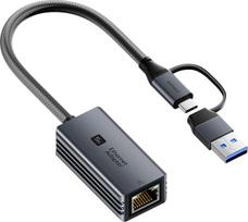 5G USB-C į RJ45 Ethernet adapteris, 2-in-1 USB-A LAN adapteris, 5000Mbit/s