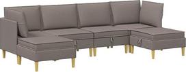6 dalių modulinis sofų komplektas su daiktų laikymo erdve, moderni audinio modulinė sofa „Taupe“ spalvos, svetainės baldų komplektas, susidedantis iš 2 kampinių sofų, 2 vidurinių sofų ir 2 pufų