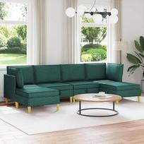 6 dalių modulinis sofų komplektas su daiktų laikymo ertmėmis, tamsiai žalios spalvos audinio kampinė sofa, 280 x 140 x 82 cm, svetainės sofa