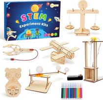 6 eksperimentai vaikams nuo 8 iki 14 metų, elektronikos rinkinys, STEM mokomasis žaislas, eksperimentų rinkinys su mediniu „pasidaryk pats“ komplektu ir 3D dėlionė berniukams ir mergaitėms (medinis eksperimentų rinkinys B)