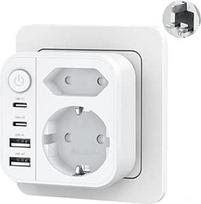 6 in 1 kelionės adapteris JK adapteris Anglija Vokietija kištukas su 2 USB 2 USB C, JK ir ES lizdo adapteris G tipo ir maitinimo jungiklis Anglijai, Didžiajai Britanijai, Airijai, Dubajui, Maldyvams