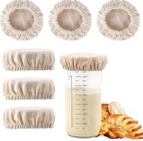 6 pakuočių audinių "Sourdough Starter" stiklo dangteliai - daugkartinio naudojimo lininiai dangteliai su guma, skirti raugo talpykloms, nebalinto audinio dangtelis duonos fermentacijai