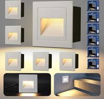 6 vnt. laiptų šviestuvų rinkinys 3 W 300 lm, LED laiptų apšvietimas 230 V 3000 K, 85 x 85 mm, IP65 įleidžiamas sieninis šviestuvas, laiptų apšvietimas, skirtas laiptų sienoms, įleistinio montavimo dėžutės 68 mm, baltas aliuminis