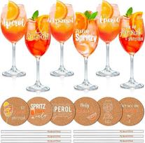6 vnt. „Aperol“ purškimo stiklinių rinkinys – aukščiausios kokybės „Aperol“ stiklinės, „It's Aperol O'Clock“ stiklinės su šiaudeliais, kamštiniai padėkliukai, puikiai tinka „Aperol“ gerbėjams (6 vnt.)
