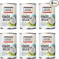 6 x ekologiškas kokosų pienas 400 ml skardinėje | Fairtrade ORIGINAL | Iš Šri Lankos | Idealiai tinka azijietiškiems patiekalams | Turtingas, kreminis skonis | 100% ekologiškas (6 x 400 ml)