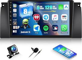 6+128G Android 15 CAMECHO 9 colių 8 branduolių automobilinis radijas BMW X5 E39 E53 E38 M5 1996-2007 su belaidžiu Carplay Android automobiliu, GPS navigacijos radijo jutiklinis ekranas HD su Bluetooth WiFi RDS FM + atbuline eiga