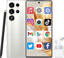 6,8 colių HD išmanusis telefonas su rašikliu, 4G telefonas be simetrinio užrakto, didelis ekranas, veido atpažinimas / dvi SIM kortelės / 3800 mAh baterija, ypač plonas telefonas, su „Bluetooth“ ausinėmis, sidabrinės spalvos