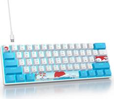 60 % klaviatūra, laidinė mini mechaninė žaidimų klaviatūra su lediniu mėlynos spalvos LED apšvietimu, 61 klavišas su „anti-ghosting“ funkcija, amerikietiška QWERTY klaviatūra, skirta kompiuteriui, biurui ir žaidimams (61 Sea)