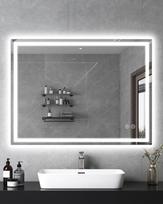 60 x 80 cm LED vonios veidrodis, matinis vidurys, apsauga nuo rasojimo, reguliuojamas apšvietimas | Matinis vidurys; 3 apšvietimo spalvos, reguliuojamas apšvietimas, atminties funkcija, be vario stiklas, IP44; montuojamas horizontaliai arba vertikaliai