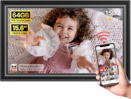 64GB 15,6 colių "Frameo" skaitmeninis nuotraukų rėmelis "WiFi", juodas - 1920 x 1080P FHD IPS jutiklinis ekranas, didelis elektroninis nuotraukų rėmelis, automatinis pasukimas, tvirtinimas prie sienos, dalijimasis nuotraukomis ir vaizdo įrašais