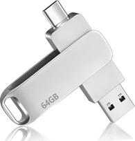 64GB USB-C atmintinė, USB 3.2 Type-C dvigubas atminties raktas, skirtas kompiuteriui, planšetiniam kompiuteriui, „Mac“, „MacBook“, USB-C išmaniajam telefonui; greitaeigis atminties raktas, talpinantis 16 000 dainų / 21 600 nuotraukų / 960 minučių vaizdo