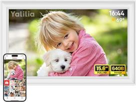 64GB „Frameo“ 15,6 colių skaitmeninis nuotraukų rėmelis – 1920 x 1080P FHD IPS jutiklinis skaitmeninis nuotraukų rėmelis, automatinio pasukimo elektroninis nuotraukų rėmelis, galimybė iškart dalytis nuotraukomis ir vaizdo įrašais