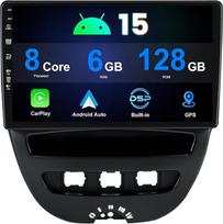 6G + 128G „Android 15“ automobilių radijas, skirtas „Toyota Aygo“ / „Peugeot 107“ / „Citroën C1“ (2004–2014 m.) modeliams. Radijas su GPS navigacija, „CarPlay“, „Android Car DSP“, „Bluetooth“, „MirrorLink“, FM, AM, RDS, kamera ir 10 colių IPS ekranu