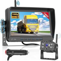 7 colių AHD 1080P monitorius, belaidis stabilus skaitmeninės atbulinės eigos kameros rinkinys, skirtas furgonams, sunkvežimiams, visureigiams, pikapams, su IP68 vandeniui atsparia atsargine kamera, "pasidaryk pats" tinklelio linijomis, plataus kampo atbul