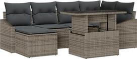 7 dalių sodo sofos komplektas su kilimais Grau Poly Rattan Gartenlounge Modelis3357772