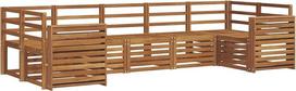 7 dalių sodo sofų komplektas, modulinė kampinė sofa iš akacijų medžio, poilsio komplektas terasai ir sodui, natūralaus išvaizdos, su lentelių dizainu, bendri matmenys 304 x 132,5 x 73 cm