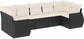 7-TLG. Sodo sofų komplektas, juodos spalvos, iš poliratanio, kampinė sofa, vidurinė sofa, porankiai, 110 kg apkrova, modernus dizainas ir ilgaamžiškumas, skirtas balkonui, terasai ir vidiniam kiemui