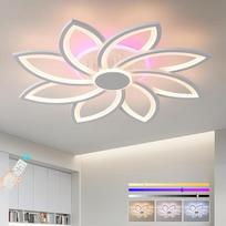 70 W LED lubinis šviestuvas, baltos spalvos, gėlės formos, reguliuojamas nuotolinio valdymo pultu | Šiuolaikiškas 80 cm LED lubinis šviestuvas su trispalviu foniniu apšvietimu, 4200 lm ir atminties funkcija, skirtas svetainei, miegamajam ir virtuvei