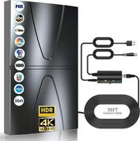 700+ km galinga sustiprinta vidinė TV antena 2026, nauja vidinė TV antena su signalo stiprintuvu, 360° HDTV 4K 8K 1080p signalo priėmimas, palaiko DVB-T/DVB-T2, VHF, UHF, koaksialinis kabelis