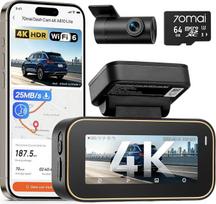 70mai A810 Lite automobilinė kamera: priekinė ir galinė 4K kamera (2160P + 1080P) su 64GB kortele, 24 val. stovėjimo stebėjimas, palaiko nuotolinę prieigą per 4G LTE, avarinio įvykių įrašymo funkcija, G-jutiklis, naktinio matymo HDR, F1.55, 5 GHz „Wi-Fi“