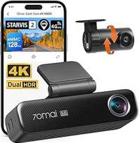 70mai M800 M800 4K automobilio priekinė ir galinė prietaisų kameros, STARVIS 2 IMX678 super naktinis matymas ir F1.7 diafragma, dvigubas HDR, integruotas 128GB eMMC, parkavimo stebėjimas, 4G LTE pasirinktinai ir 5 GHz "WiFi", GPS, valdymas balsu