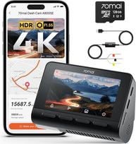 70mai A800SE vaizdo registratorius + 128GB SD kortelė + UP03: 70mai A800SE vaizdo registratorius su priekinės ir galinės kameros funkcijomis, 4K 2160P + 1080P raiška, su 128GB SD kortele ir UP03 laidinio montavimo rinkiniu, F1.55 diafragma, HDR naktinio